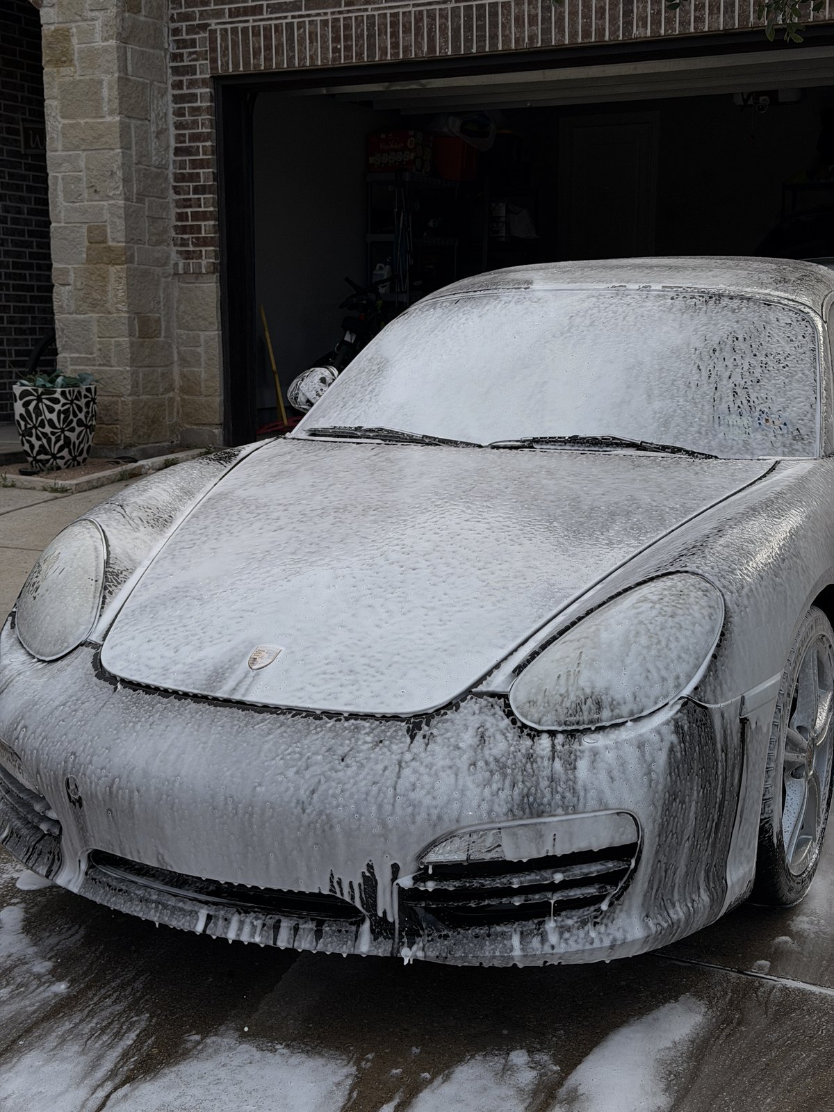 exterior car detail DFW foam wash on Porsche